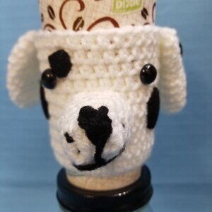 Dalmatian Damation Black White Dog Crochet  Handmade Cup Cozy Holder Gifts Bren
